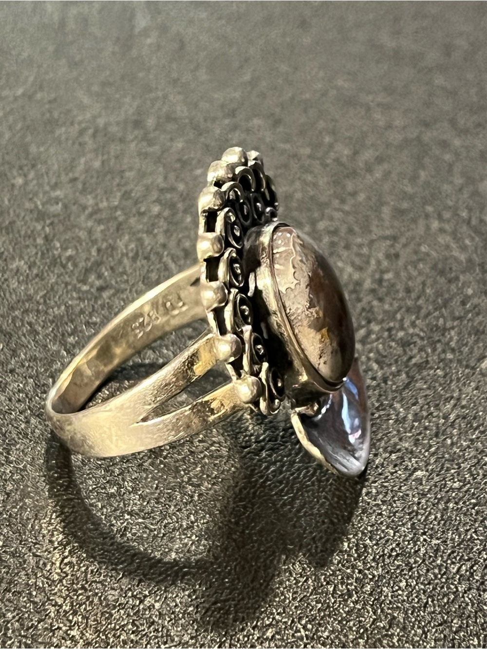 Handcrafted Silver Statement Ring with Purple Agate. Size 7 3/4 - Picture 2 of 8